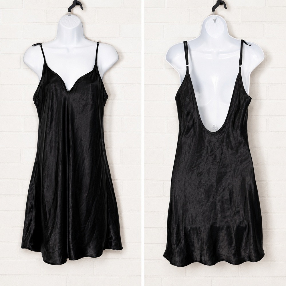 Vtg 90s Black Bias Cut Slip Dress Small Whimsigoth Chemise Y2K Minimalist LBD